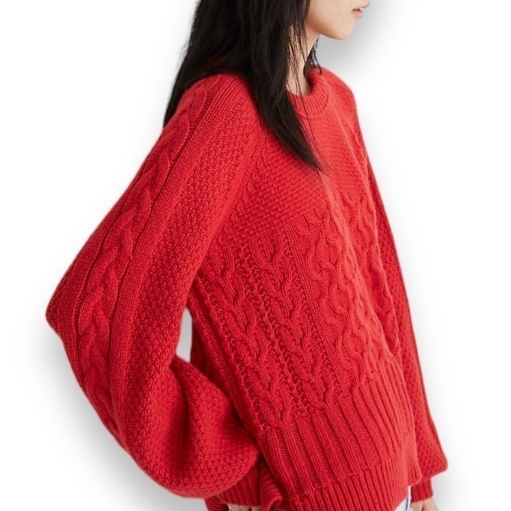 Madewell Copenhagen Cable Knit Oversized Sweater - Red​​​​​​​​​​​​​​